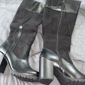 a.n.a Black Over-The-Knee Block Heel Boots